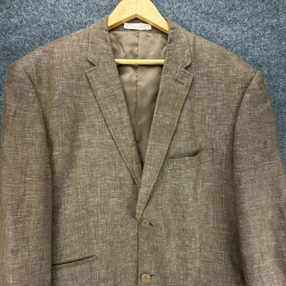 Inserch Sport Coat Mens 2XL Brown 100% Linen Jacket Blazer Elbow Patch‎ 2 Button - Picture 2 of 16
